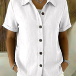 Nadorine Classic Casual Contrast Color Short Sleeves Botton Shirt for Women Casual Work Office Loose Fit 2026 | Under $40