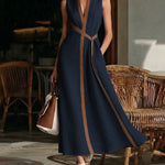 Nadorine Women's 2026 Summer Sleeveless V Neck Contrast Color Block Maxi Dress Casual Elegant A Line Long Sundress