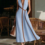 Nadorine Women's 2026 Summer Sleeveless V Neck Contrast Color Block Maxi Dress Casual Elegant A Line Long Sundress