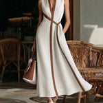 Nadorine Women's 2026 Summer Sleeveless V Neck Contrast Color Block Maxi Dress Casual Elegant A Line Long Sundress