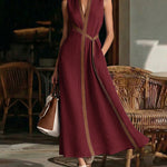 Nadorine Women's 2026 Summer Sleeveless V Neck Contrast Color Block Maxi Dress Casual Elegant A Line Long Sundress