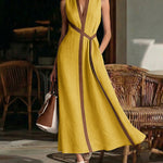 Nadorine Women's 2026 Summer Sleeveless V Neck Contrast Color Block Maxi Dress Casual Elegant A Line Long Sundress