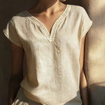 Nadorine Vintage Lace V-Neck Linen Textured Blouse for Women Casual Lightweight Summer Beach 2026 | Under $40