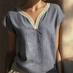 Nadorine Vintage Lace V-Neck Linen Textured Blouse for Women Casual Lightweight Summer Beach 2026 | Under $40