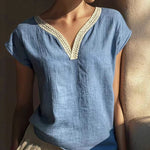 Nadorine Vintage Lace V-Neck Linen Textured Blouse for Women Casual Lightweight Summer Beach 2026 | Under $40