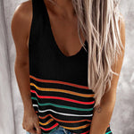 Summer Casual Rainbow Stripe Knit Tank Top