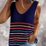 Summer Casual Rainbow Stripe Knit Tank Top