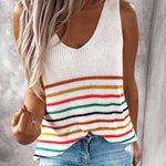 Summer Casual Rainbow Stripe Knit Tank Top