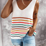 Summer Casual Rainbow Stripe Knit Tank Top