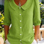 Nadorine Women's 2026 Cute Peter Pan Collar Button Down Blouse Short Sleeve Dressy Casual Work Office Elegant Top