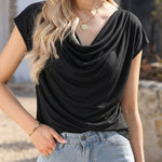 Casual Breathable Cotton Blend Cowl Neck T-Shirt