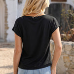 Casual Breathable Cotton Blend Cowl Neck T-Shirt