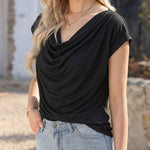 Casual Breathable Cotton Blend Cowl Neck T-Shirt