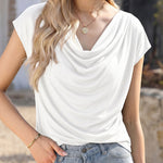 Casual Breathable Cotton Blend Cowl Neck T-Shirt