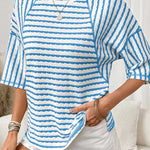 Nadorine Casual Loose Fit Raglan Sleeve Stripe Jacquard Knit T-Shirt for Women Casual Work Office Loose Fit 2026 | Under $25