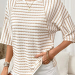Nadorine Casual Loose Fit Raglan Sleeve Stripe Jacquard Knit T-Shirt for Women Casual Work Office Loose Fit 2026 | Under $25