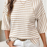 Nadorine Casual Loose Fit Raglan Sleeve Stripe Jacquard Knit T-Shirt for Women Casual Work Office Loose Fit 2026 | Under $25