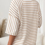 Nadorine Casual Loose Fit Raglan Sleeve Stripe Jacquard Knit T-Shirt for Women Casual Work Office Loose Fit 2026 | Under $25