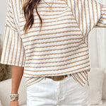 Nadorine Casual Loose Fit Raglan Sleeve Stripe Jacquard Knit T-Shirt for Women Casual Work Office Loose Fit 2026 | Under $25