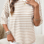 Nadorine Casual Loose Fit Raglan Sleeve Stripe Jacquard Knit T-Shirt for Women Casual Work Office Loose Fit 2026 | Under $25