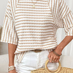 Nadorine Casual Loose Fit Raglan Sleeve Stripe Jacquard Knit T-Shirt for Women Casual Work Office Loose Fit 2026 | Under $25