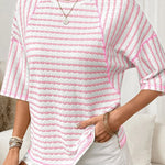 Nadorine Casual Loose Fit Raglan Sleeve Stripe Jacquard Knit T-Shirt for Women Casual Work Office Loose Fit 2026 | Under $25