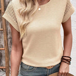 Versatile Waffle Lace Patchwork Batwing Sleeves T-shirt