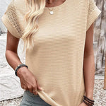 Versatile Waffle Lace Patchwork Batwing Sleeves T-shirt