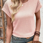 Versatile Waffle Lace Patchwork Batwing Sleeves T-shirt