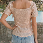 Shimmer Square Neck Sequin Puff Sleeve Top