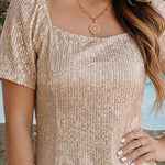 Shimmer Square Neck Sequin Puff Sleeve Top