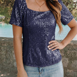 Shimmer Square Neck Sequin Puff Sleeve Top