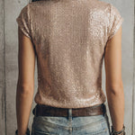 Shimmer Sequin V-Neck Short Sleeve T-shirt