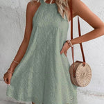 Nadorine Boho Eyelet Pattern Halter Neck Cotton Sleeveless Dress for Women Casual Summer Vacation 2026