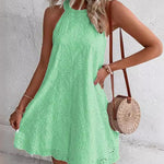 Nadorine Boho Eyelet Pattern Halter Neck Cotton Sleeveless Dress for Women Casual Summer Vacation 2026