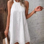 Nadorine Boho Eyelet Pattern Halter Neck Cotton Sleeveless Dress for Women Casual Summer Vacation 2026
