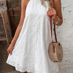 Nadorine Boho Eyelet Pattern Halter Neck Cotton Sleeveless Dress for Women Casual Summer Vacation 2026
