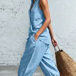 Summer Breathable Linen Textured Capri Pants Set