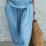 Summer Breathable Linen Textured Capri Pants Set