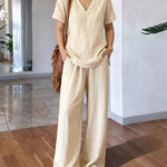 Comfy Simple Relaxed Fit V-neck Matching Set