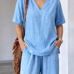 Comfy Simple Relaxed Fit V-neck Matching Set