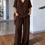 Comfy Simple Relaxed Fit V-neck Matching Set