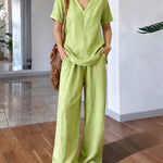 Comfy Simple Relaxed Fit V-neck Matching Set