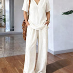 Comfy Simple Relaxed Fit V-neck Matching Set