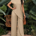 Vacation Casual Asymmetric Hem Top and Pants Set