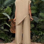 Vacation Casual Asymmetric Hem Top and Pants Set