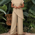 Vacation Casual Asymmetric Hem Top and Pants Set