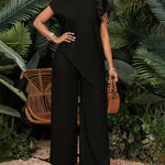 Vacation Casual Asymmetric Hem Top and Pants Set