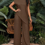 Vacation Casual Asymmetric Hem Top and Pants Set