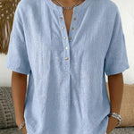 Zeagoo Zeagoo Women's Henley Collar Blouse Short Sleeve Casual Summer Shirt Work Business Casual Peter Pan Collar Top